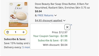 Dove bar Amazon receipt