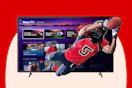 TV featuring a football player jumping out of the screen with streaming services in the background