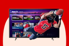 TV featuring a football player jumping out of the screen with streaming services in the background