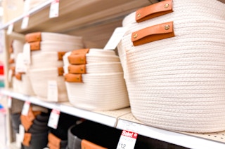 brightroom rope coiled storage baskets sitting on a target shelf