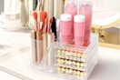 Clear Makeup Organizer with Drawers & Rotating Brush Holder - Large Capacity Cosmetic Display Cases Storage