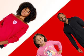 people wearing target clothing on a red background