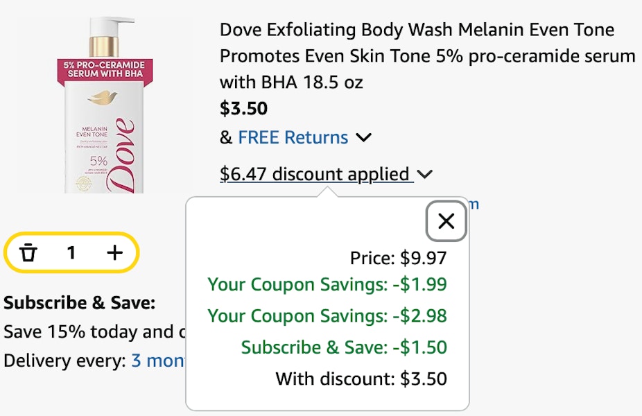 Dove Amazon receipt