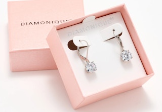 A box of Diamonique Classics leverback earrings.