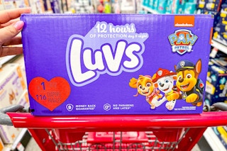 luvs big box diapers on top of a target cart