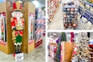 collage of a 6 foot nutcracker, christmas trees, and ornaments