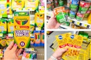dollar general crayola, dog chow, pedigree 3-photo collage