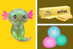 squishy toys in a collage 