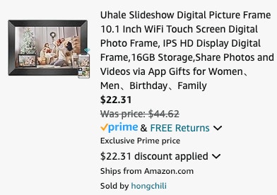 a digital picture frame cart ending in $22.31