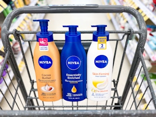 three nivea body lotions in a shopping cart
