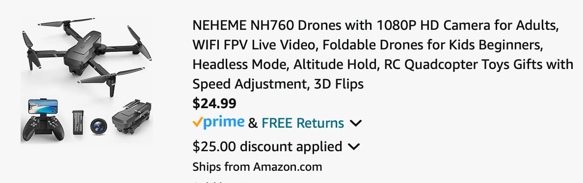 Foldable drone Amazon receipt