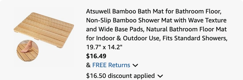 bamboo bath mat Amazon receipt