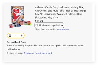 Airhead candy bars in cart