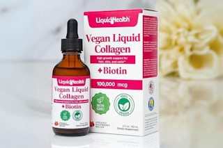 Liquidhealth Collagen Plus Biotin Liquid Drops on a marble counter