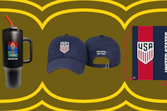 fifa branded tumbler, hat, and backpack