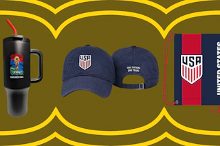 fifa branded tumbler, hat, and backpack
