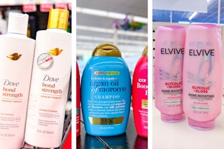 collage image of dove, ogx, and loreal shampoo