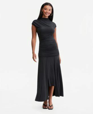 Women's Ruched Cap-Sleeve Midi Dress