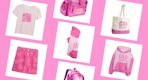 collage of gap barbie apparel and accessories for adults, kids, and dogs