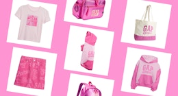 collage of gap barbie apparel and accessories for adults, kids, and dogs