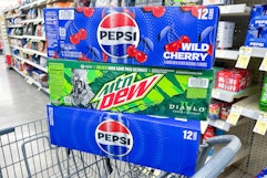 pepsi and mtn dew 12-packs in a walgreens shopping cart