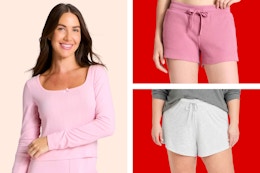 Auden Women's Pajama Clearance: Long Sleeve Top + Shorts