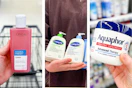 collage image of loreal toner, cetaphil, and aquaphor ointment