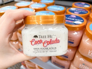 hand holding up tree hut scrub at Walmart