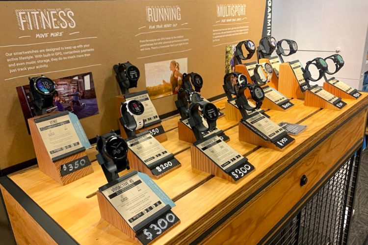 GPS watches and electronics section at REI