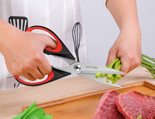 red and black kitchen shears