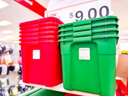 storage totes sitting on a target shelf