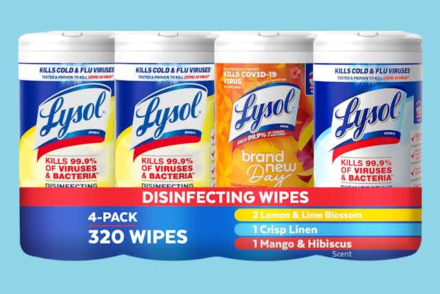 Lysol Disinfectant Wipes Variety 4-Pack, Just $11.22 on Amazon card image
