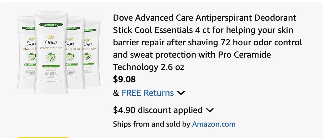 Dove deodorant Amazon receipt