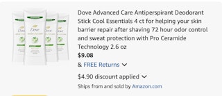 Dove deodorant Amazon receipt