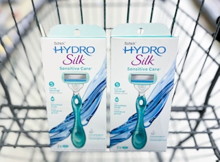 shopping cart with two packs of Schick hydro silk razors inside