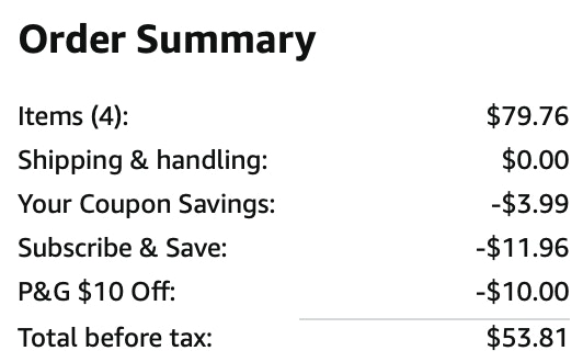 Tide laundry detergent Amazon receipt