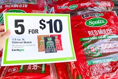mulch on sale; 5 for $10 at home depot