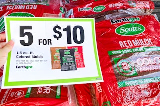 mulch on sale; 5 for $10 at home depot