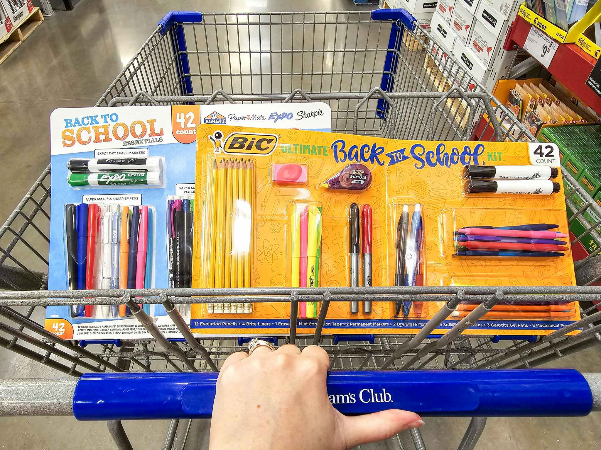 back to school supply kits in a cart
