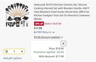 Astercook utensils set Amazon receipt