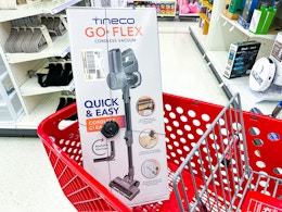tineco cordless vacuum sitting in a target cart