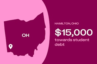 Graphic showing Hamilton, Ohio, which offers $15,000.
