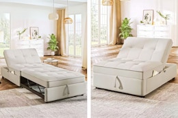 2 lifestyle images of the Polibi Twin Size Sofa Bed, Convertible Sleeper Chair Bed in the color White