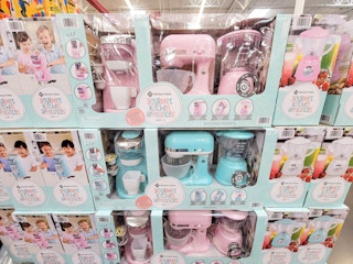 kids kitchen appliance toys, set includes a blender, mixer, and coffee maker