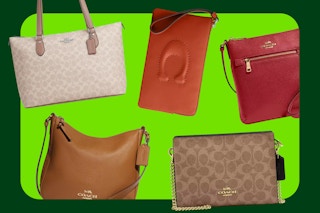 A collage of Coach bags