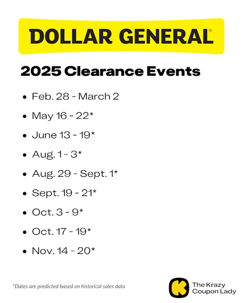 Dollar General Clearance Event calendar predictions for 2025