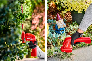 2 lifestyle images of the Homelite grass shears and shrub trimmer (in action)