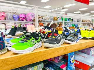 kids sneakers sitting on a target shelf