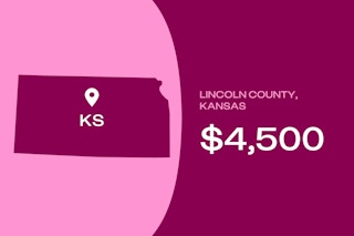 Graphic showing Lincoln County, Kansas, which offers $4,500.