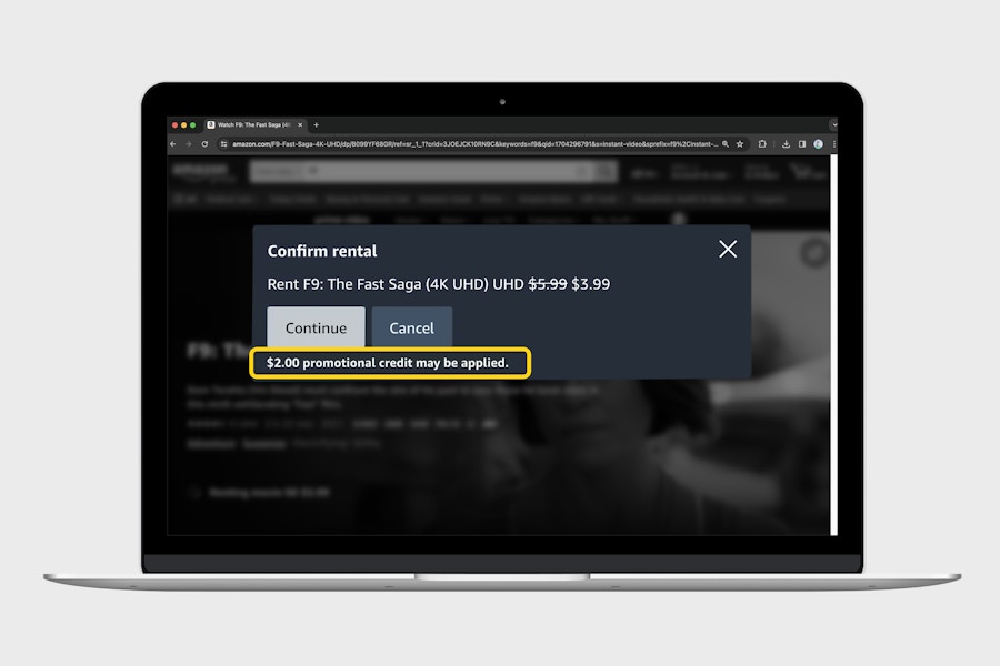 someone using their amazon promotional credit toward a rental on prime video